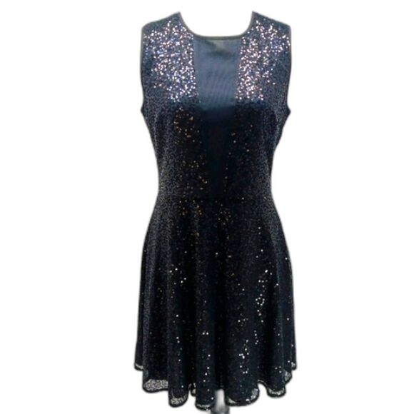 Cynthia Rowley Black Sequin Sleeveless Midi Fit & Flair Cocktail Dress Size 8. - Picture 1 of 8